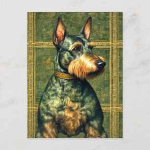 Carte Postale Art de style rétro chien vert et or