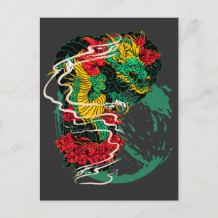 Carte Postale Art de tatouage traditionnel japonais de pivoine d
