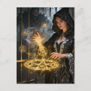 Carte Postale Art de thème d'horreur de sorcière derrière les ba