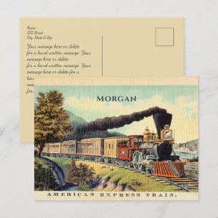 Carte Postale Art de train à vapeur vintage coloré, nom, message