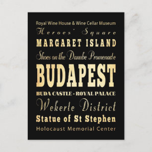 Carte Postale Art de typographie de la ville de Budapest en Hong