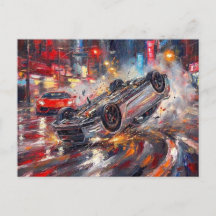 Art de ville néon de crash de voiture dramatique #