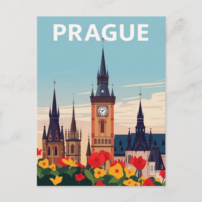Carte Postale Art de voyage de la place de la vieille ville de P (Devant)