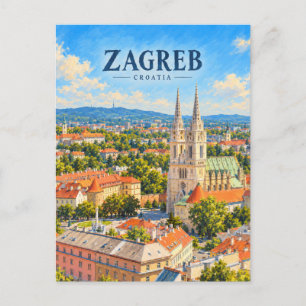Carte Postale Art de voyage pictural de Zagreb