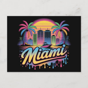 Carte Postale Art de voyage rétro coloré Miami Vaporwave