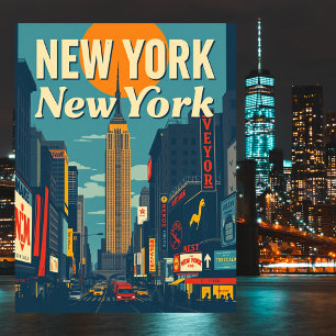 Carte Postale Art de voyage rétro vintage de la ville de New Yor