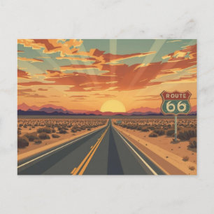 Carte Postale Art de voyage Route 66 Sunset Desert Road