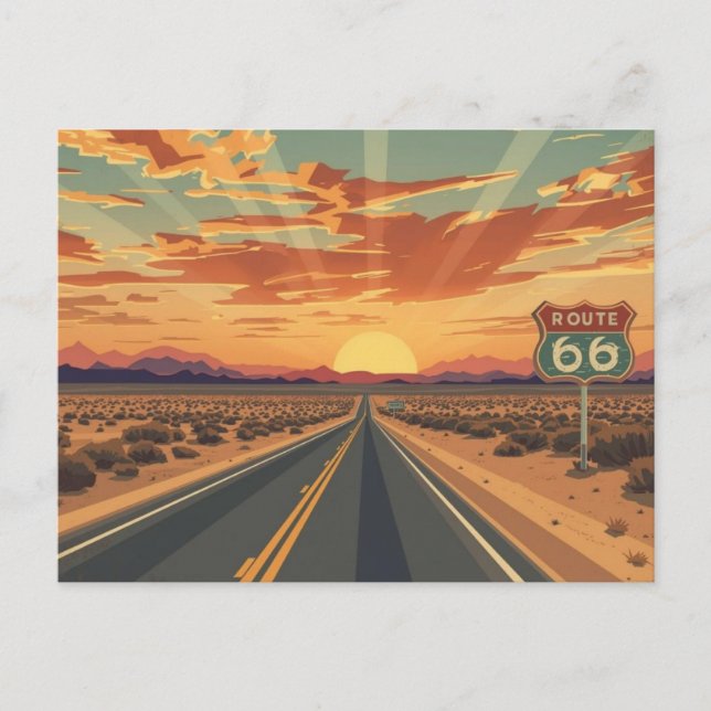 Carte Postale Art de voyage Route 66 Sunset Desert Road (Devant)