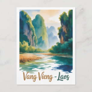 Carte Postale Art de voyage vintage Vang Vieng Laos