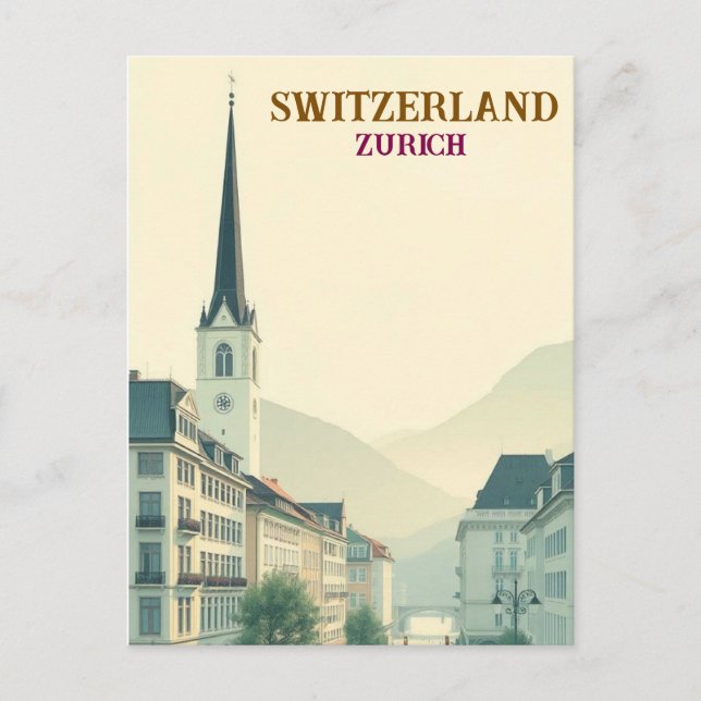 Carte Postale Art de voyage vintage Zurich Suisse (Devant)