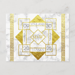 Carte Postale Art Déco Amour et Merci Mariage Marble Gold Foil