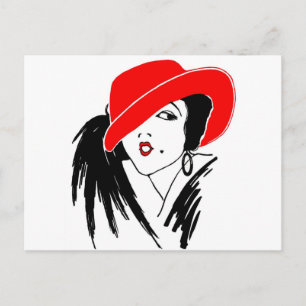 Carte Postale Art Déco Belle femme Casquette rouge