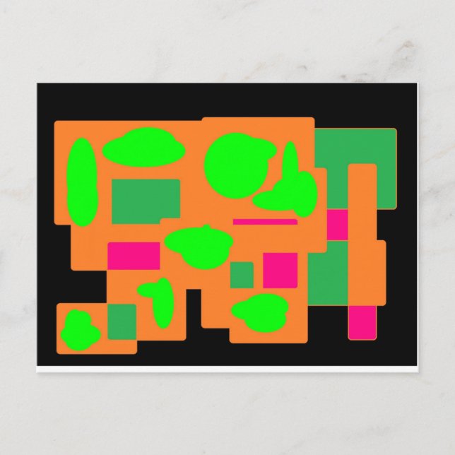 Carte Postale Art déco blocs couleurs rose vert noir (Devant)
