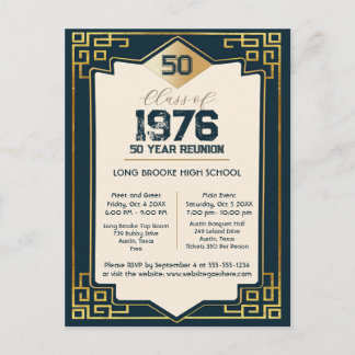Carte Postale Art Deco Class of 1976 50 Year High School Reunion