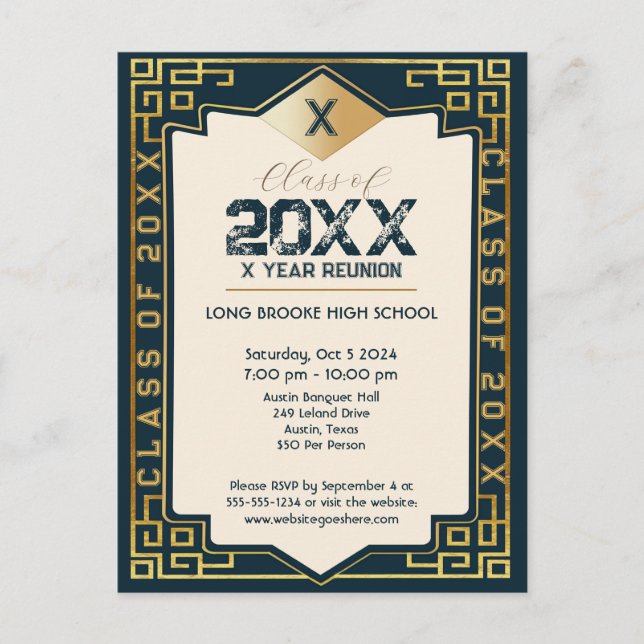 Carte Postale Art Déco "Classe" de votre année Réunion du lycée (Devant)