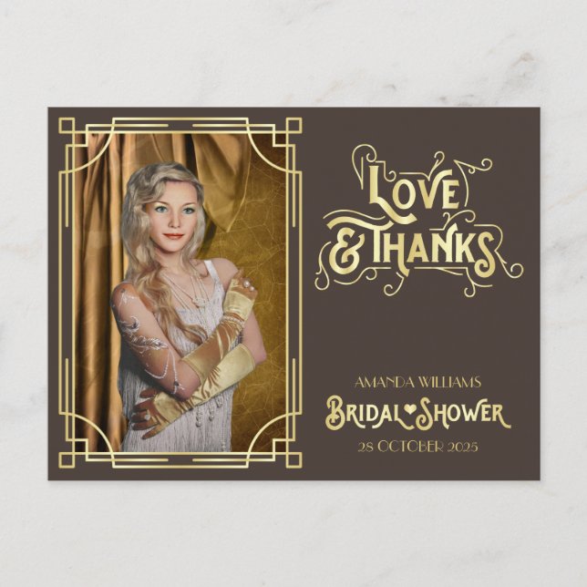 Carte Postale Art Déco Fête des mariées Gold Chocolat Votre Phot (Devant)