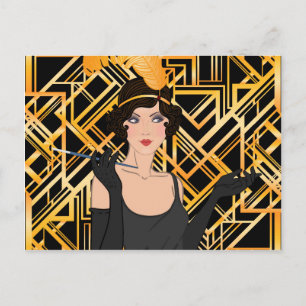 Carte Postale art déco, fille de nageoire, cru, grand Gatsby,