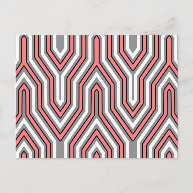 Carte Postale Art Déco Géométrique - corail, gris et blanc (Devant)