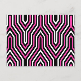Carte Postale Art Déco Géométrique - rose fushia, noir et blanc