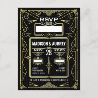 Art Déco Mariage Classy Gold Noir Réponse RSVP