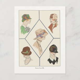 Carte Postale Art Déco Mode Design Femmes en Casquette, années 1