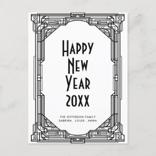 Carte Postale Art déco noir et blanc Bonne année