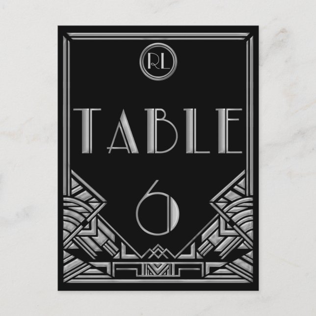Carte Postale Art déco noir Gatsby Style Tableau Numéro 6 (Devant)
