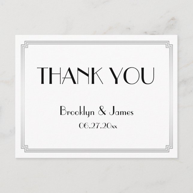 Carte Postale Art Deco Silver Wedding Thank You Postcards (Devant)