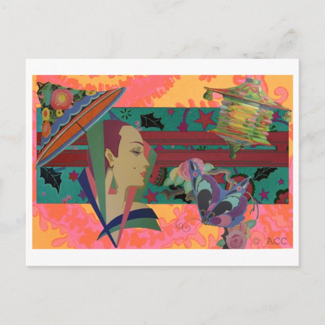 Carte Postale Art Déco - Splash couleur femme (Devant)