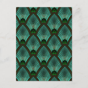 Carte Postale Art Deco Sunburst Fan in Metallic Green