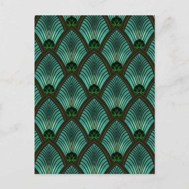 Carte Postale Art Deco Sunburst Fan in Metallic Green (Devant)