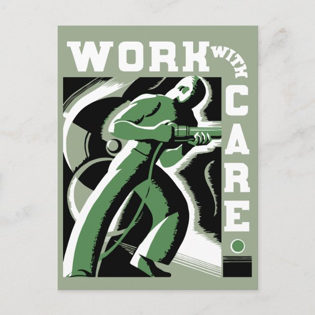 Carte Postale Art déco vectorielle rétro Travailler avec soin (Devant)