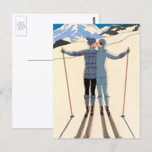 Carte Postale Art Déco vintage, Amants en Neige par George Barbi