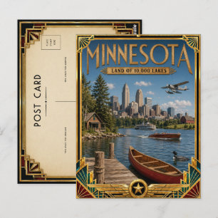 Carte Postale Art Déco vintage de l'âge d'or du Minnesota
