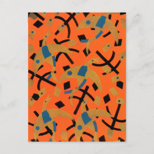 Carte Postale Art Déco vintage Jazz Pochoir Oiseaux d'or Animal