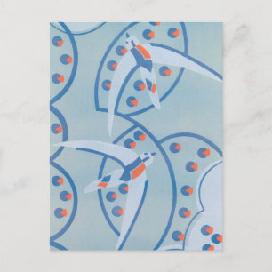 Carte Postale Art Déco vintage Jazz Pochoir Oiseaux Motif animal