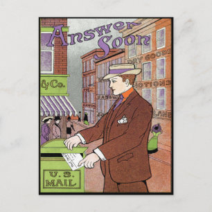 Carte Postale ART DÉCO vintage "RÉPONSE BIENTÔT" MAINTENANT EN C