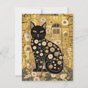 Carte Postale Art décoratif de chat noir dans le style Gustav Kl