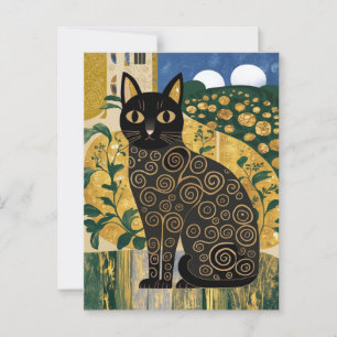 Carte Postale Art décoratif de chat noir de style Gustav Klimt d