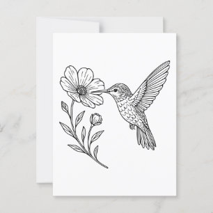 Carte Postale Art détaillé de la ligne des colibris avec Fleur s
