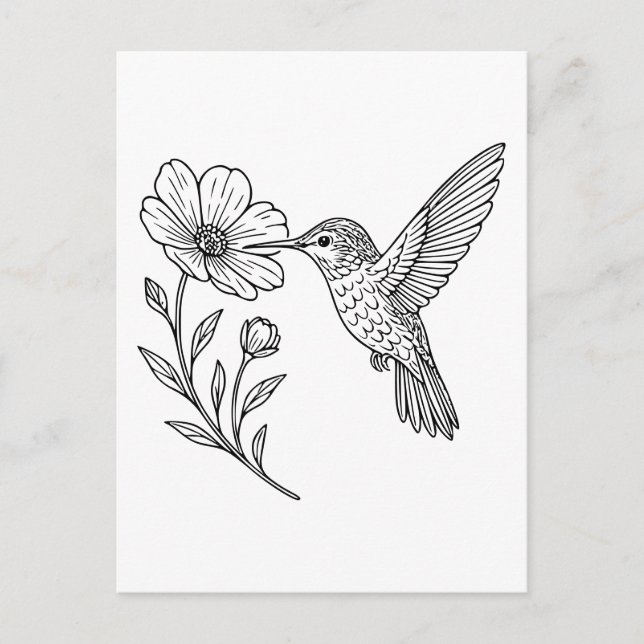 Carte Postale Art détaillé de la ligne des colibris avec Fleur s (Devant)