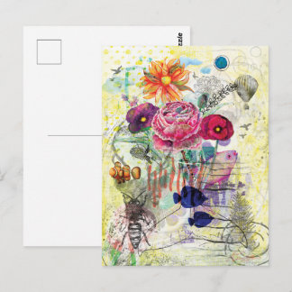 Carte Postale Art du collage multimédia fantaisiste