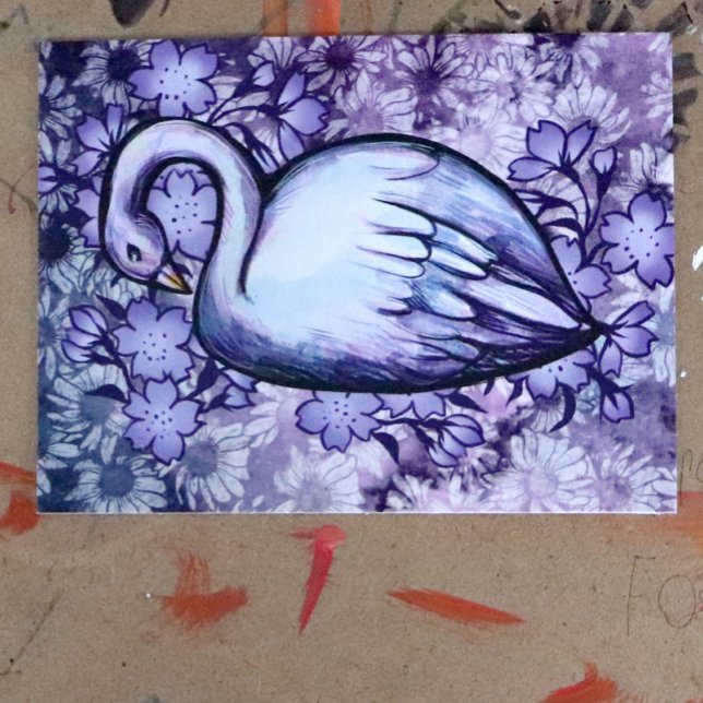 Carte Postale Art du cygne rose et violet OEuvre d'art des cygne (Créateur téléchargé)