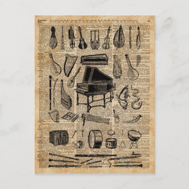 Carte Postale Art du dictionnaire des instruments de musique vin (Devant)