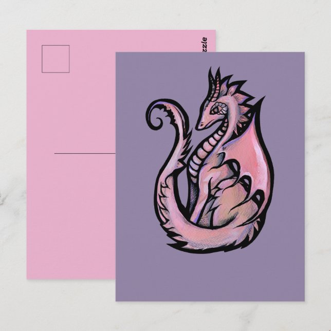 Carte Postale Art du dragon rose conception de dragons mignons a (Devant / Derrière)