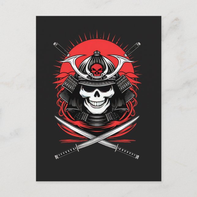 Carte Postale Art du guerrier Samurai Skull Rising Sun (Devant)