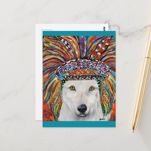 Carte Postale Art du Loup Blanc (Devant/Arrière en situation)