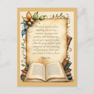 Carte Postale Art du verset biblique chrétien Philippiens 4:6-7