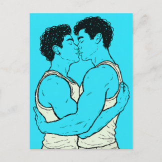 Carte Postale Art d'un couple gay s'embrassant – LGBTQ tendre