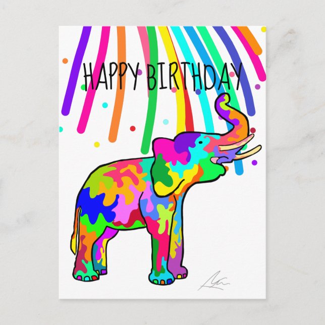 Carte Postale Art Eléphant Anniversaire (Devant)